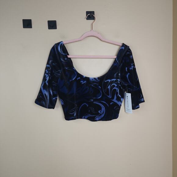 Athleta Exhilarate Velvet Crop Top A-C Agate Paisley Black Print Size M - Picture 1 of 12